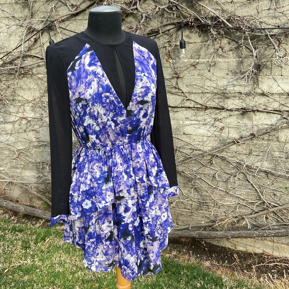 Robert Rodriguez Watercolor Floral Silk Tiered Ruffle Dress Size 2